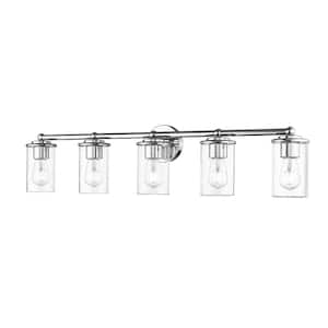 Thayer 39 in. 5-Light Chrome Vanity Light with Clear Glass Shade with No Bulbs Included