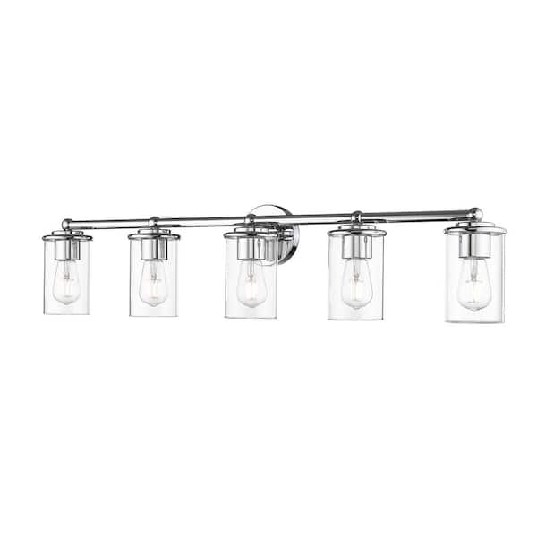 Unbranded Thayer 39 in. 5-Light Chrome Vanity Light with Clear Glass Shade with No Bulbs Included
