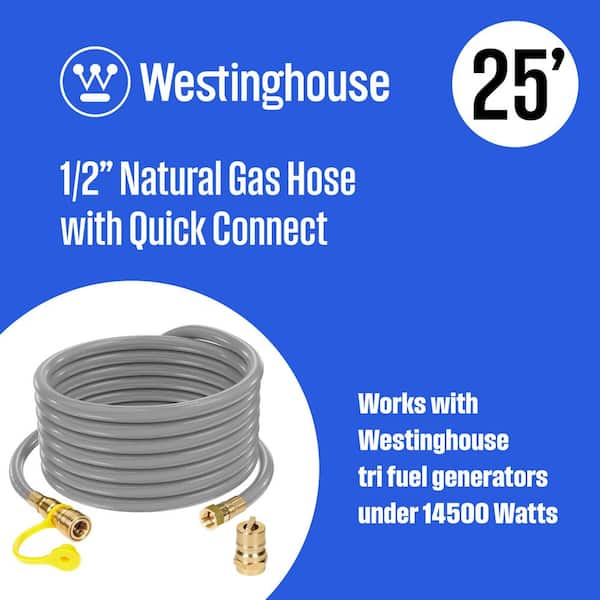 25-Foot Natural Gas Hose with Adapter, 1/2-Inch Diameter, For Tri Fuel Generators