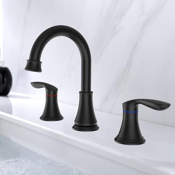 Matte Black Bathroom Faucet, Widespread Bathroom Faucet, Double Handle Brass Basin Mixer Tap, Vessel Sink Faucet, Bathroom Faucets for Sink 3 Hole