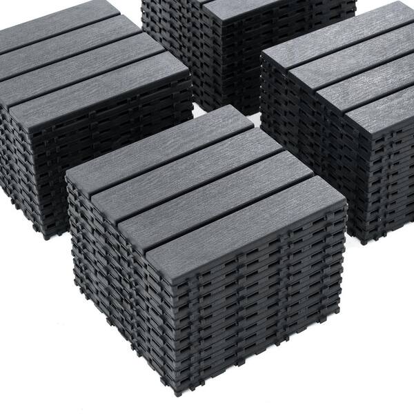 Sudzendf 11.8 in. x 11.8 in. Dark Gray Square Polypropylene Outdoor Decking Tiles, Waterproof, All Weather Use (Pack of 44 Tiles)