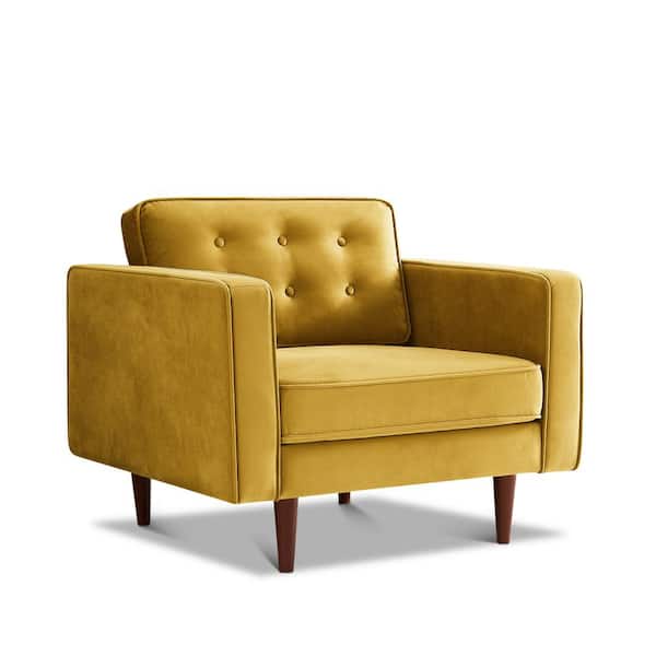 Ashcroft Furniture Co Harriet Gold Mid-Century Tufted Pillow Back Velvet Upholstered Arm Chair