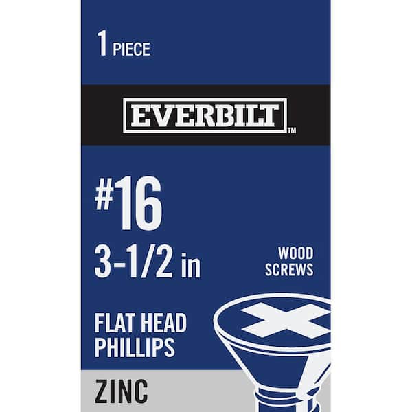 Everbilt #16 x 3-1/2 in. Zinc Plated Phillips Flat Head Wood Screw