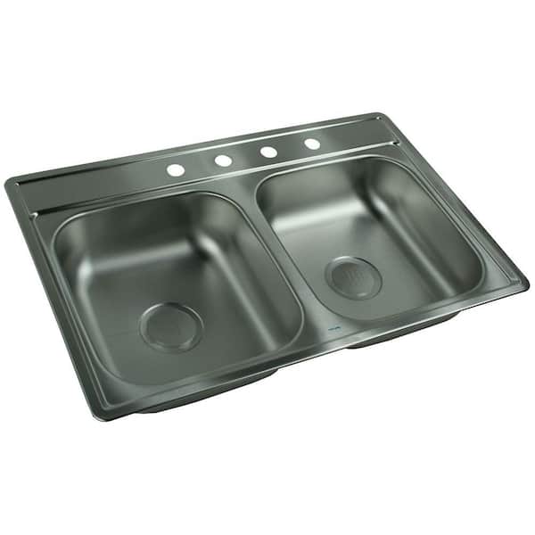 FrankeUSA FHP Double Drop-In Satin Stainless Steel 33 Inch 4 Hole Double Bowl Kitchen Sink