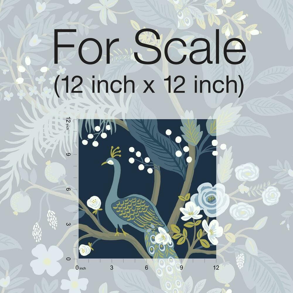 Magnificent Peacock Chinoiserie 27' x 27" Blue Wallpaper Roll