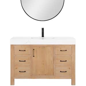 León 48 in.W x 22 in.D x 34 in.H Single Sink Bath Vanity in Fir Wood Brown with White Composite Stone Top and Mirror