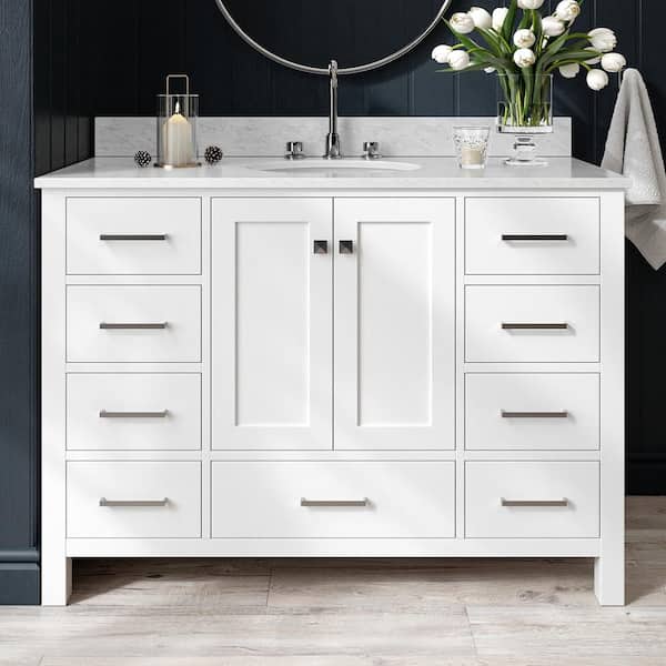 ARIEL Cambridge 49 in. W x 22 in. D x 35.25 in. H Vanity in White with Marble Vanity Top in White with Basin