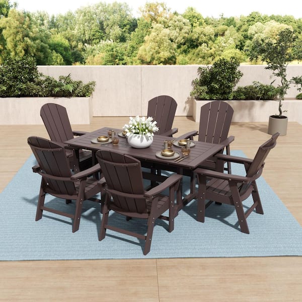 WESTIN OUTDOOR Laguna Outdoor Patio Weather Resistant Dark Brown Adirondack 7-Piece HDPE Plastic Dining Set