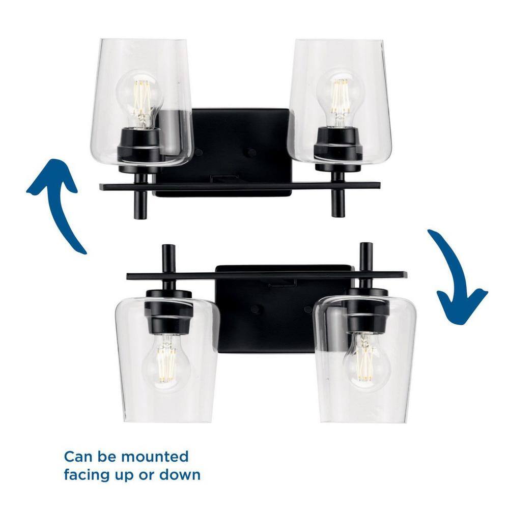 Matte Black 2-Light Wall Sconce with Clear Glass Shades