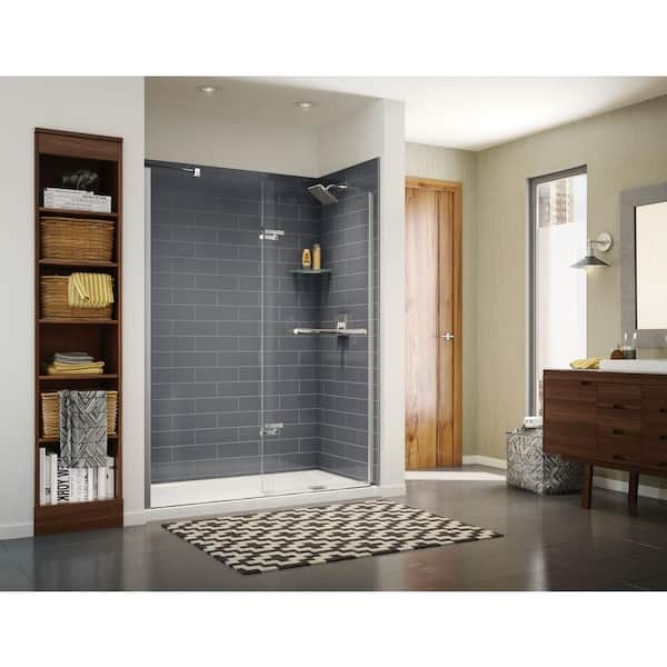 MAAX Utile Metro 32 in. x 60 in. x 83.5 in. Alcove Shower Stall in Thunder Grey with Right Drain Base in White