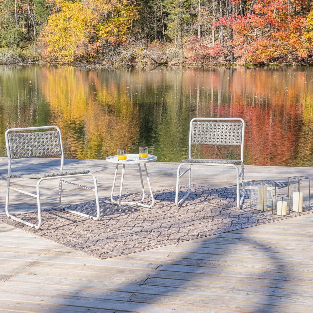 Freja White and Gray Faux Rattan 3-Piece Patio Set