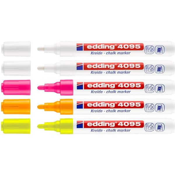 edding Pack of Five Assorted 4095 Chalk Markers (white-neon yellow