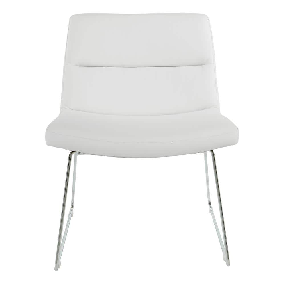 Modern Thompson White Faux Leather Armless Chair with Chrome Base