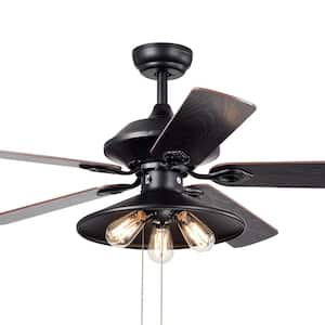 Upille 52 in. 3-Light Indoor Black Finish Ceiling Fan with Light Kit