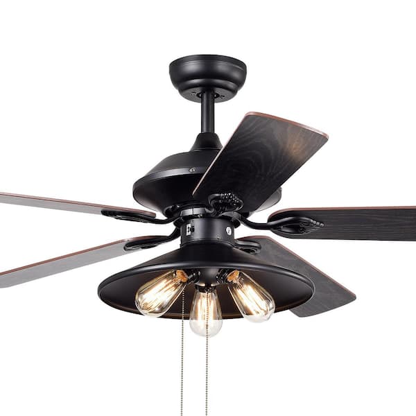 Warehouse of Tiffany Upille 52 in. 3-Light Indoor Black Finish Ceiling Fan with Light Kit