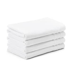 Small Waffle Woven Terry Stripe 20 in. x 30 in. White Cotton Hand Towel Set 4-Pack