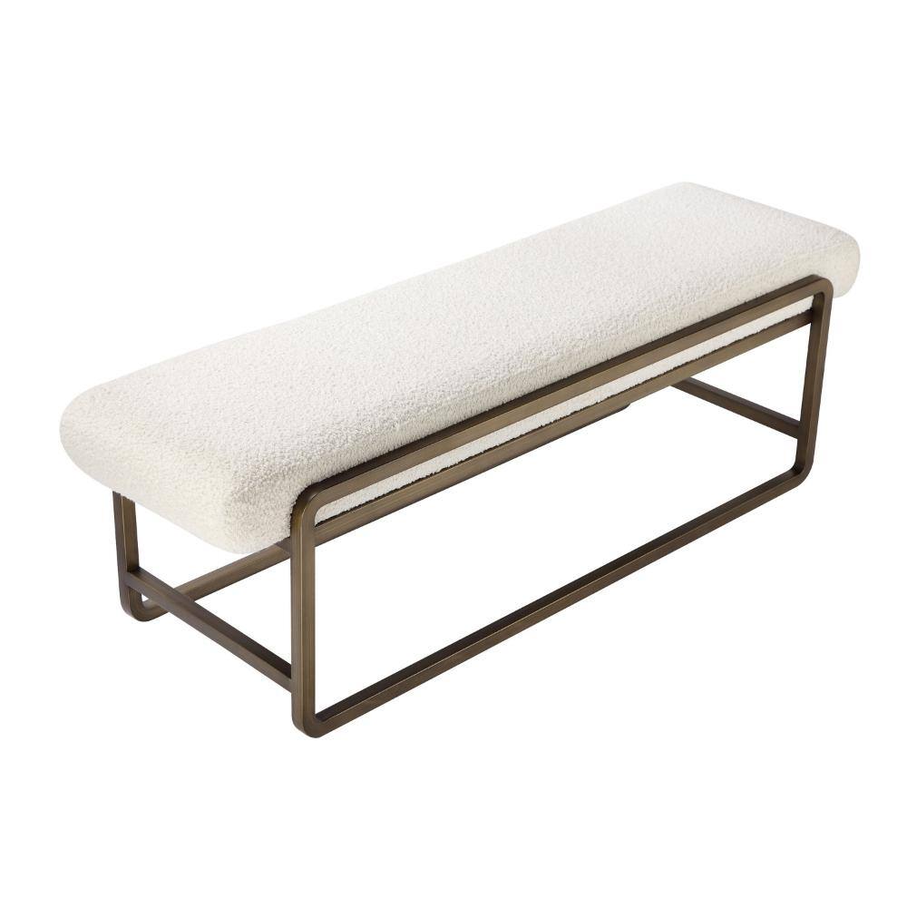 Loer 54'' Ivory Boucle Upholstered Bench with Brass Sled Legs