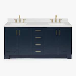 Taylor 72.25 in. W x 22 in. D x 36 in. H Double Sink Freestanding Bath Vanity in Midnight Blue with Carrara Quartz Top