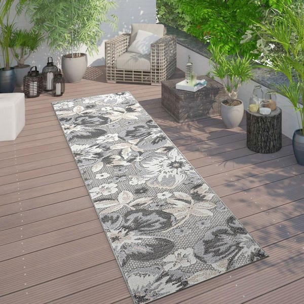 Bergamo Contemporary Floral Gray 2 ft. 7 in.  x  10 ft.  Runner Rug