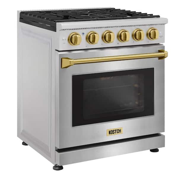 30 in. 5 Burners Freestanding Propane Gas Range with 4.55 cu. ft. Convection Oven in Stainless Steel with Bronze Handle