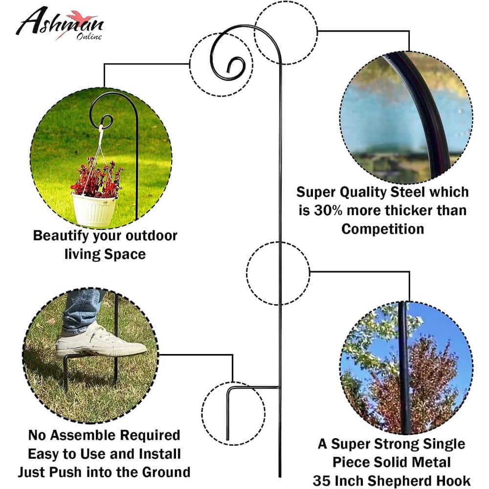 35-Inch Black Metal Shepherd Hooks for Garden Decoration, 12-Pack