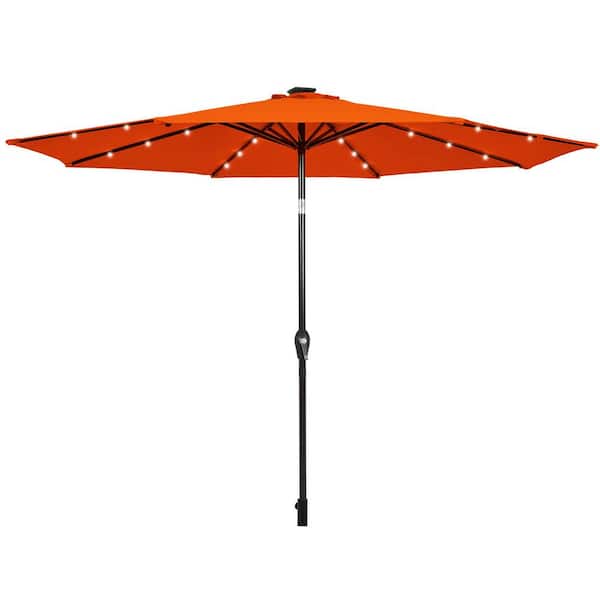 FORCLOVER 10 ft. Market Solar Patio Umbrella with LED Lights in Orange