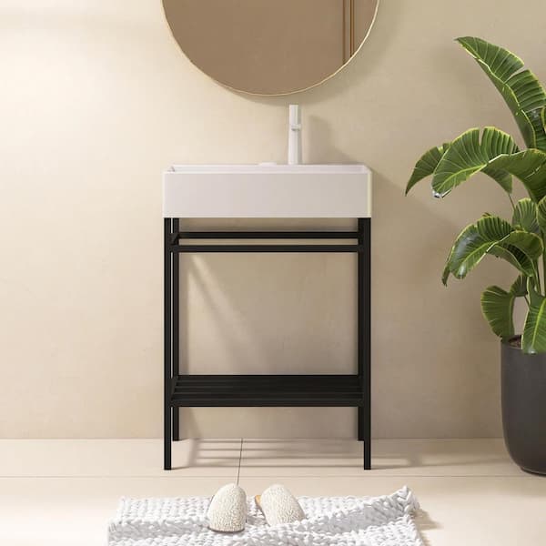 24 in. W x 14 in. D x 33 in. H Bath Vanity in Black with White Ceramic Top