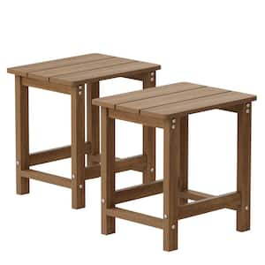 16.7 in. H Teak Square Plastic Adirondack Outdoor Double Layer Patio Side Table (2-Pack)