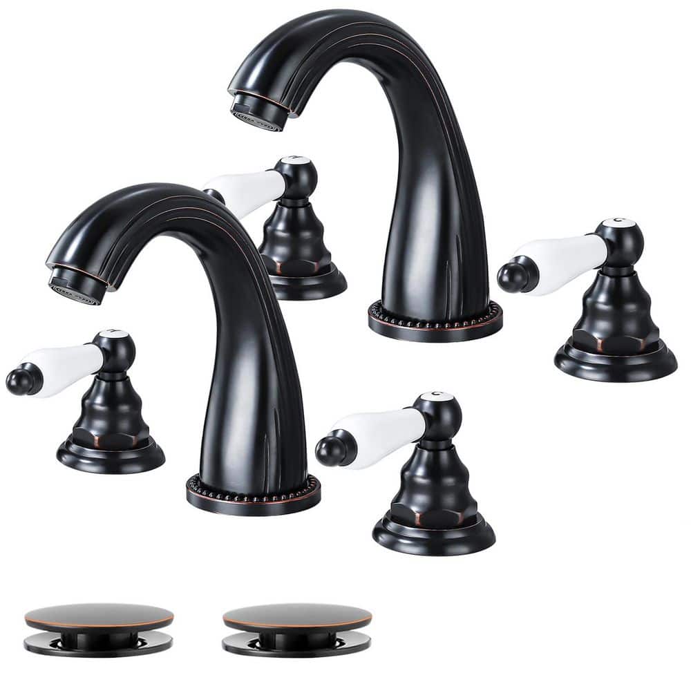 Double Handles 8 in. Widespread Bathroom Faucet 3-Hole Sink Faucet with Pop-Up Drain in Oil Rubbed Bronze (2-Pack) price history on PriceWatchPro