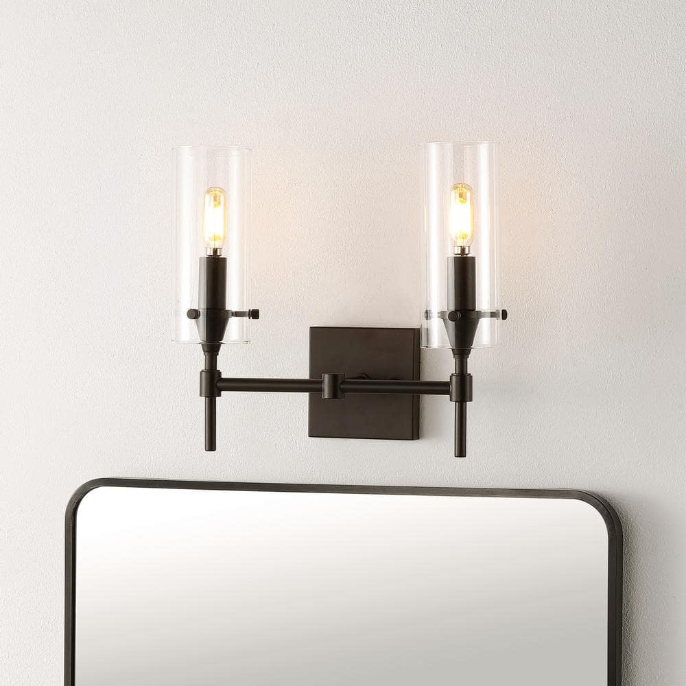 Cato Modern 13.5" Oil-Rubbed Bronze LED Vanity Light with Clear Glass