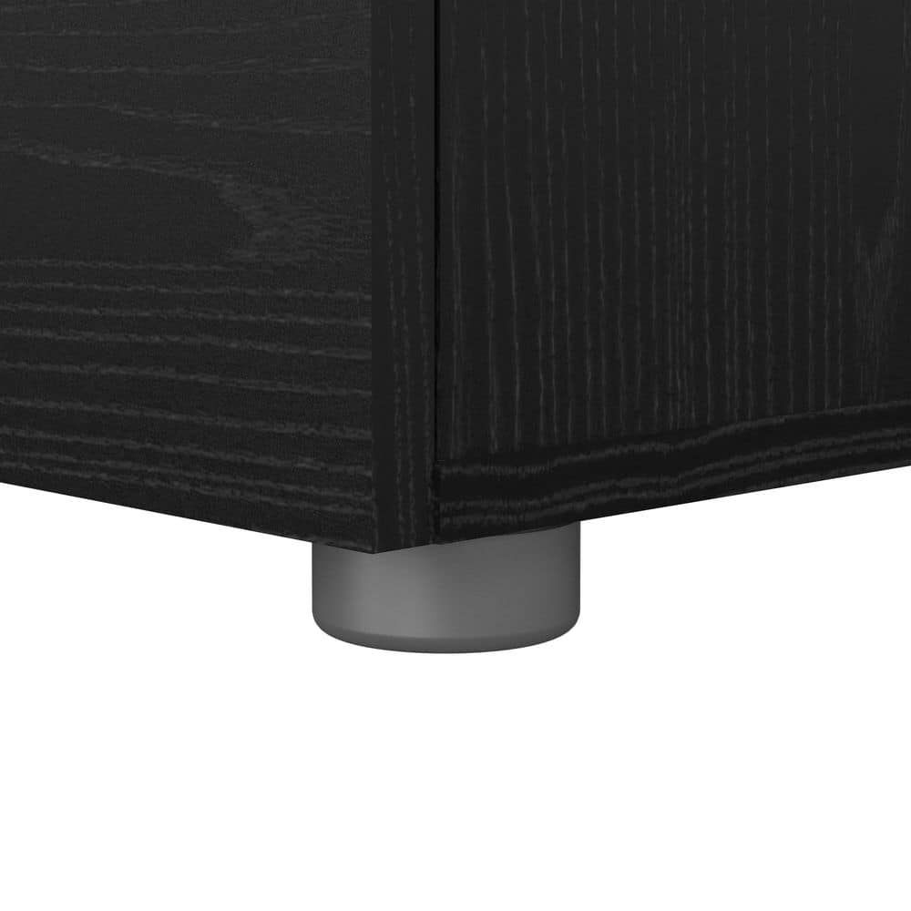 Black Woodgrain 2-Drawer Nightstand with Metal Handles