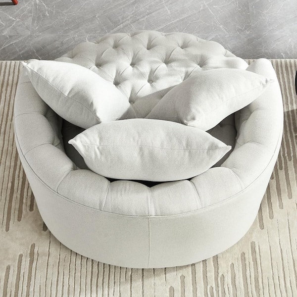 Tufted linen deals swivel chair