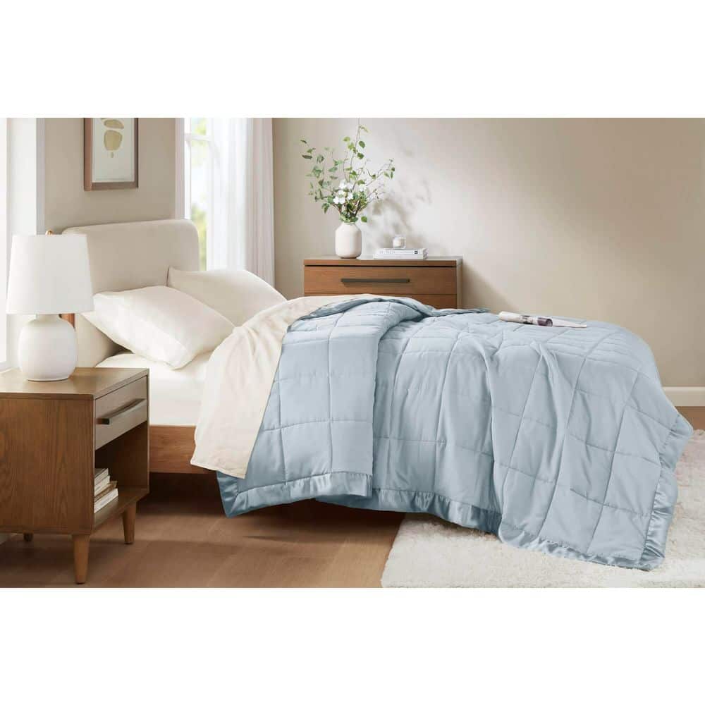 King Blue Satin Trim Down Alternative Blanket