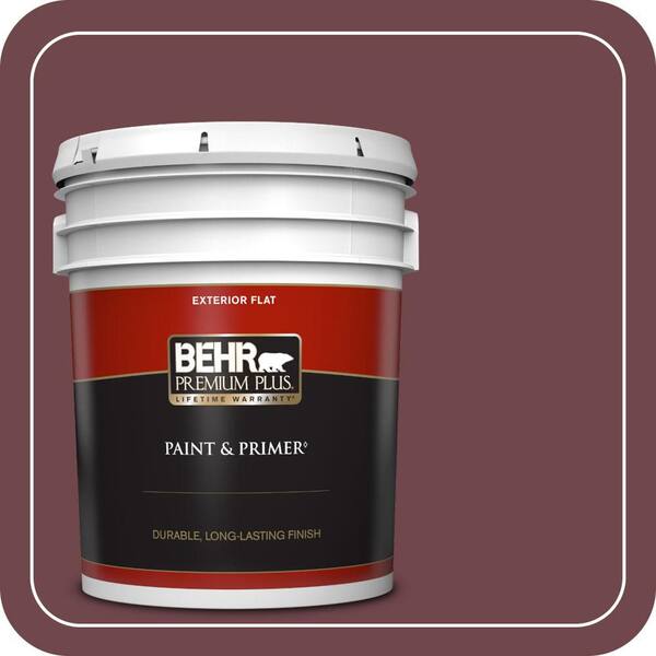 BEHR PREMIUM PLUS 5 gal. #PPU1-14 Formal Maroon Flat Exterior Paint & Primer