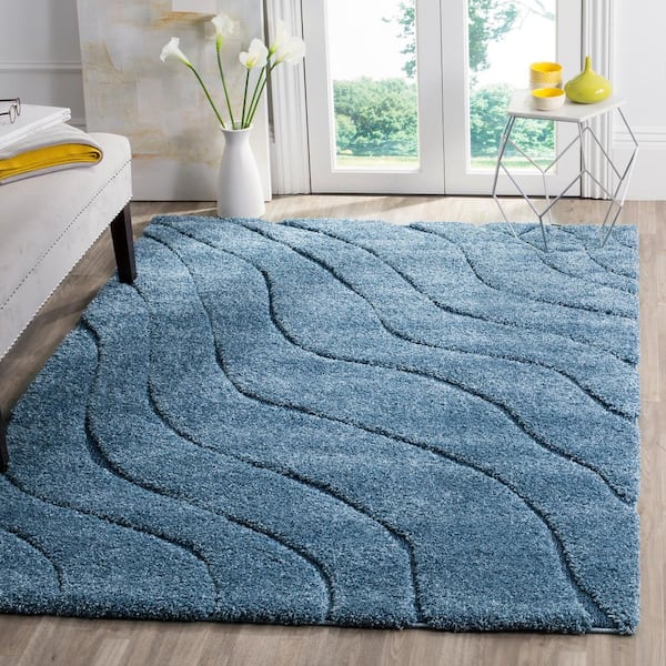 Florida Shag Light Blue/Blue 8 ft. x 10 ft. Striped Solid Area Rug