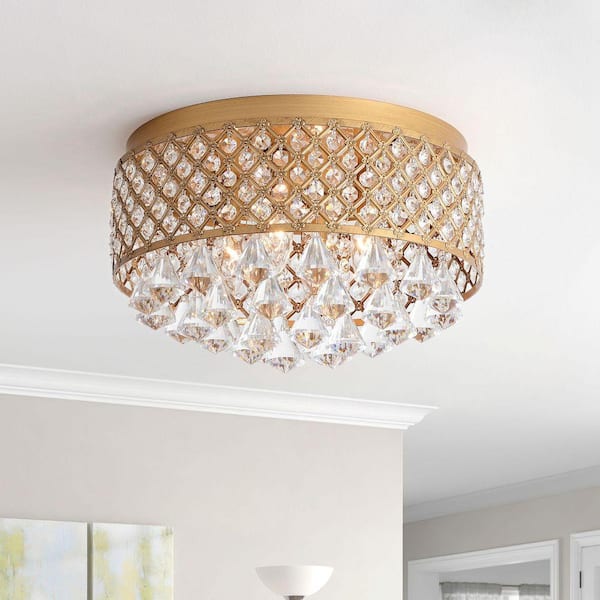 Jojospring Joy 15 in. W 4 Light Brushed Brass and Crystal