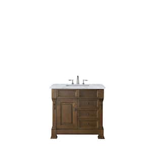 Brookfield 60 in. W x 23.5 in. D x 34.3 in. H Bathroom Vanity in Country Oak with Marble Top in Carrara White