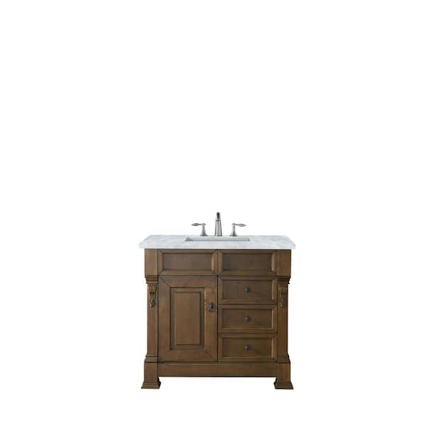 James Martin Vanities Brookfield 60 in. W x 23.5 in. D x 34.3 in. H Bathroom Vanity in Country Oak with Marble Top in Carrara White