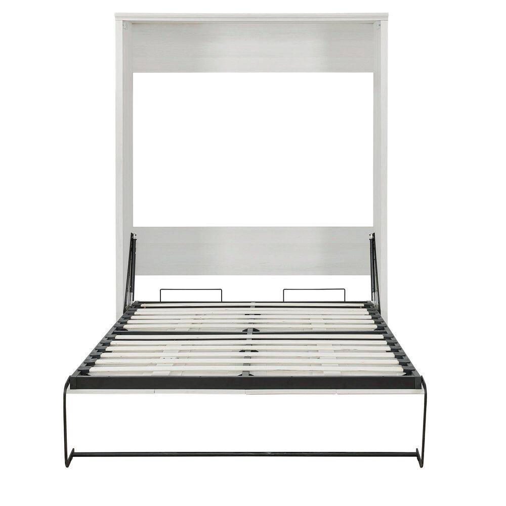 Rustic White Wood Frame Queen Size Murphy Bed, Perfect for Guest Room, Bedroom, Guest Room, Home Office - thumbnail 3
