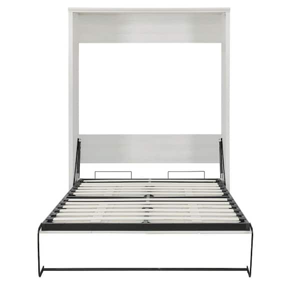 Rustic White Wood Frame Queen Size Murphy Bed, Perfect for Guest Room, Bedroom, Guest Room, Home Office