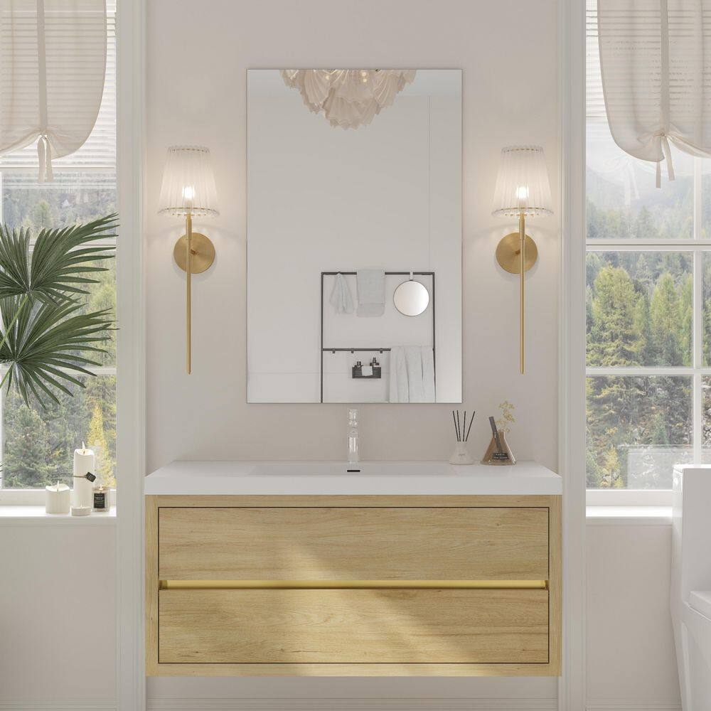 48 in. W Single Sink Wall-Mounted Floating Bath Vanity Storage Cabinet in Natural Oak with White Stone Resin Top price history on PriceWatchPro
