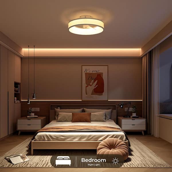 18 in. Smart Indoor LED All White Low Profile Caged Flush Mount Fandelier Ceiling Fan with Remote for Bedroom Baby Room