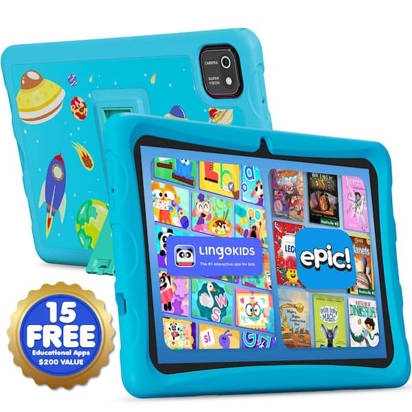 10 in. Kids Tablet Android 13, with Epic, Plus Lingokids and Kid-Proof Case with Kickstand, Blue