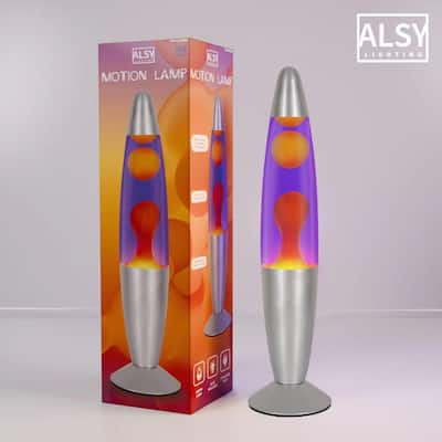 13.6 Motion Lamp Silver Base with Purple Liquid and Yellow Wax