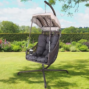 Swing Egg Chair with Stand Indoor Outdoor UV Resistant Cushion Hanging Hammock Chair with Holder