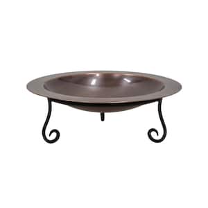 18 in. Dia, Round Antique Finished Brass Classic Copper Iron Birdbath with Short Black Wrought Iron Stand