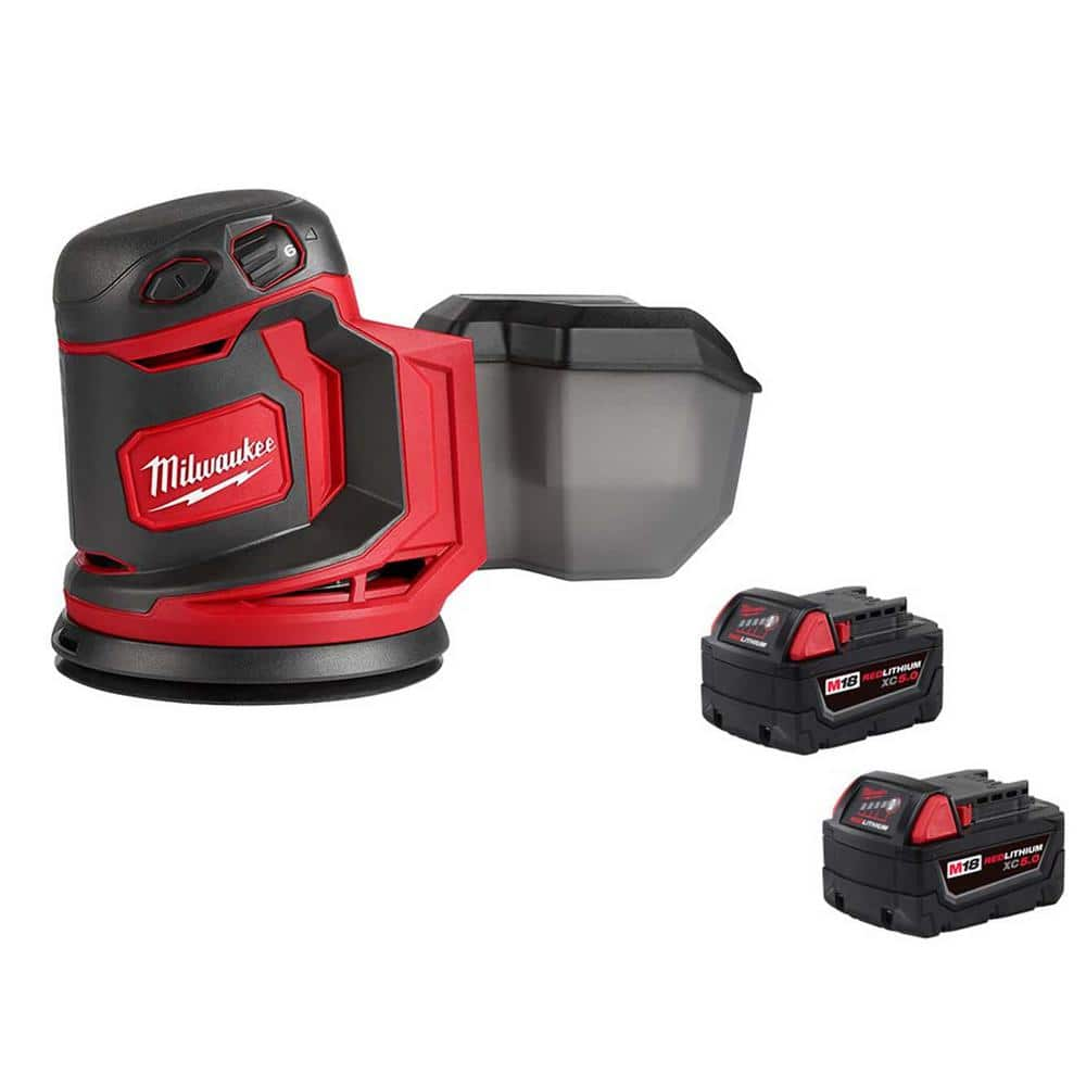 M18 18V Lithium-Ion Cordless 5 in. Random Orbit Sander with (2) M18 5.0Ah Batteries -  Milwaukee, 2648-20-1852