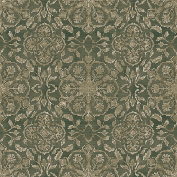 Unbranded Elegance Collection Olive Green Floral Stripe Shimmer Finish Non-Pasted Non-Woven Wallpaper Roll