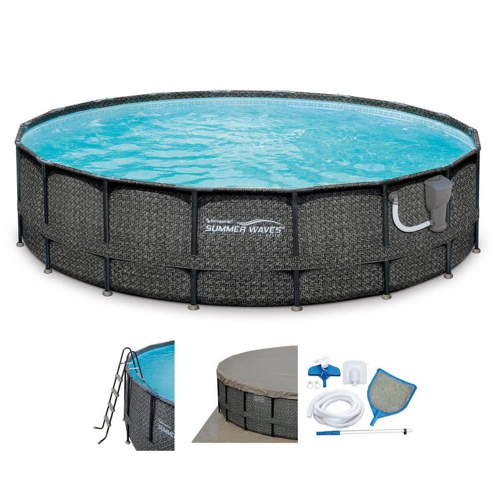 Summer Waves Elite 48 in. Deep Round 240 in. Above Ground Metal Frame Pool Set with Pump, Gray -  P4A02048B-SW