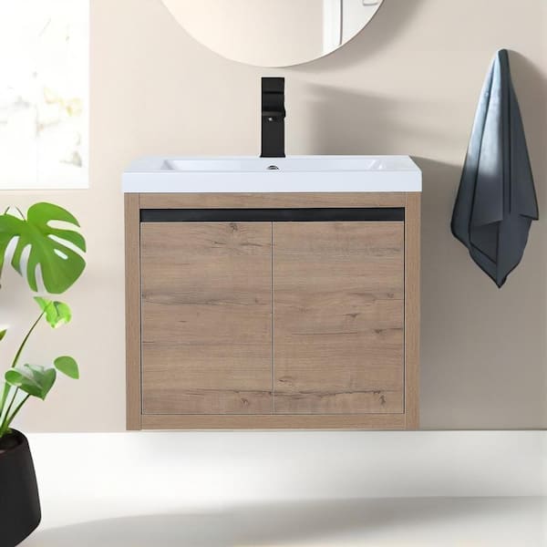 UPIKER Modern 23.62 in. W x 18.11 in. D x 20.47 in . H Bath Vanity in Imitative Oak with White Resin Top